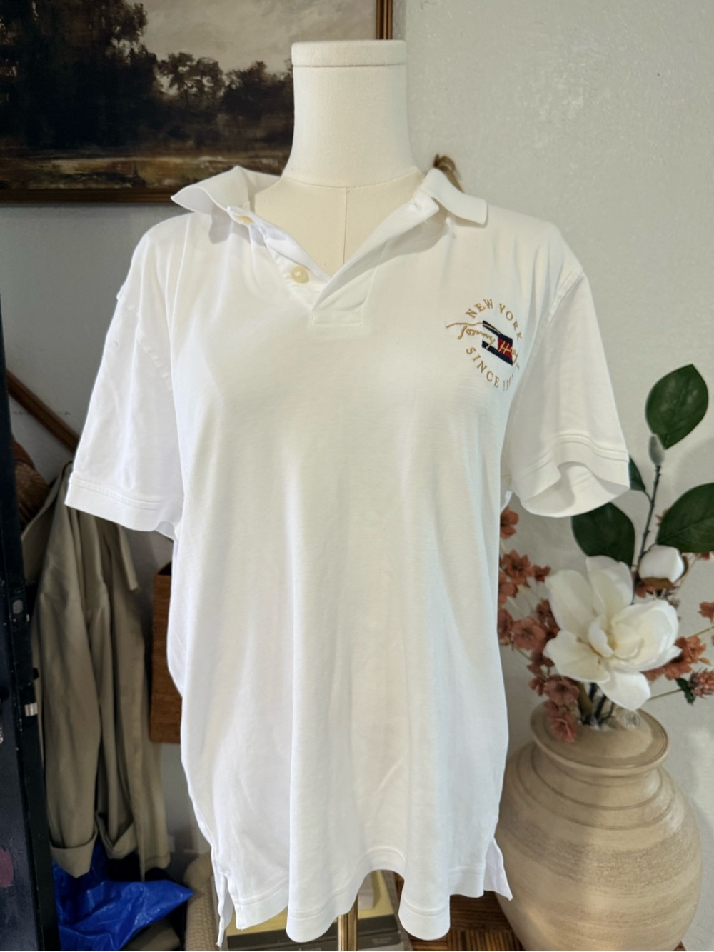 Tommy Hilfiger White Polo with Pink Collar Accent